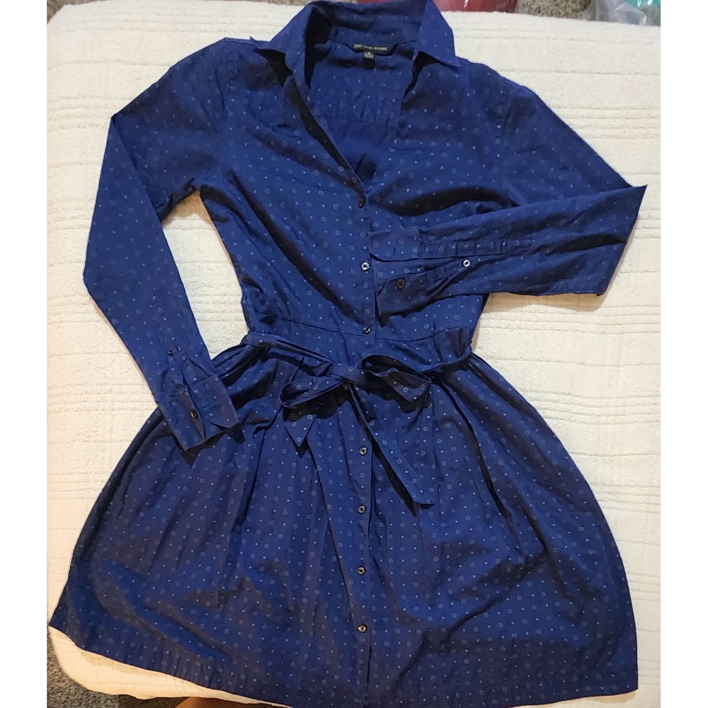 346 Brooks Brothers‎ Navy Flower Spot Long Sleeve Button Shirt Dress Size 2